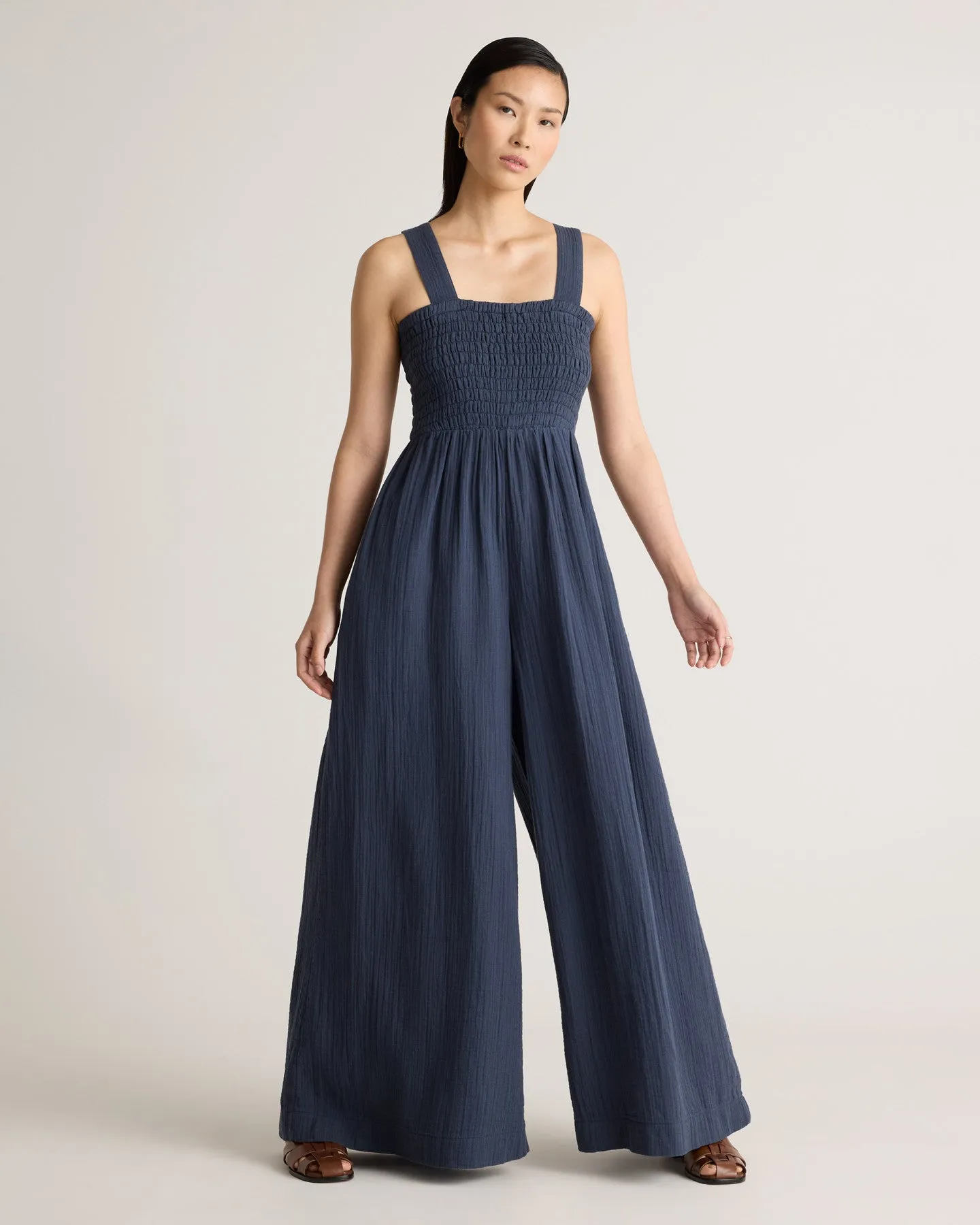 100% Organic Cotton Gauze Smocked Wide Leg Jumpsuit