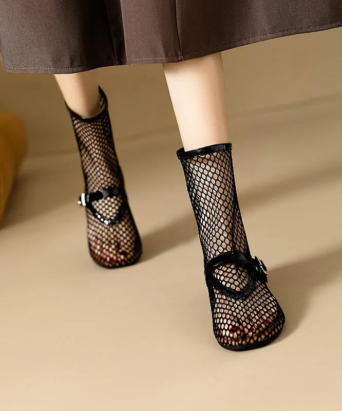 Black Boots Hollow Out Breathable Mesh Casual Splicing QK029