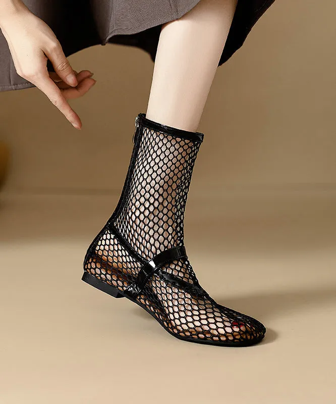 Black Boots Hollow Out Breathable Mesh Casual Splicing QK029