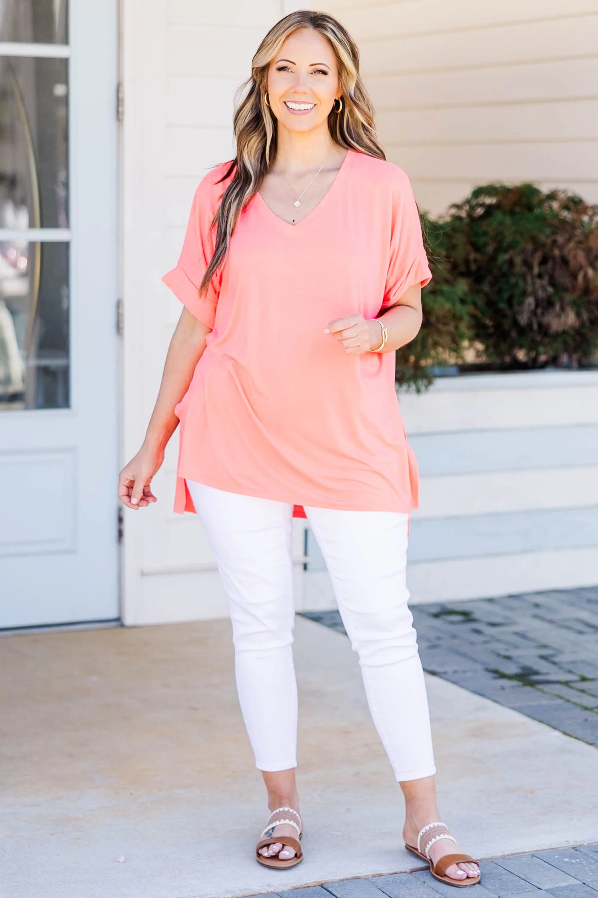 Comfy Travels Top, Neon Coral Pink