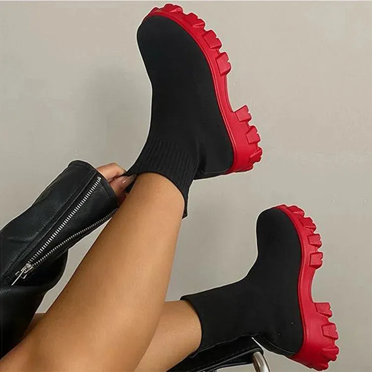 Elegant Women Boots Elastic Platform Breathable Slip On Heels