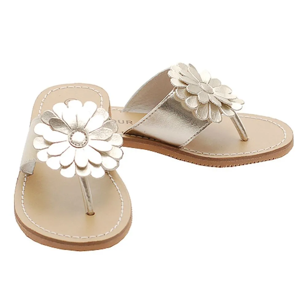 Gold Daisy Flip Flop Spring Sandals Shoes Toddler Little Girls 7-4