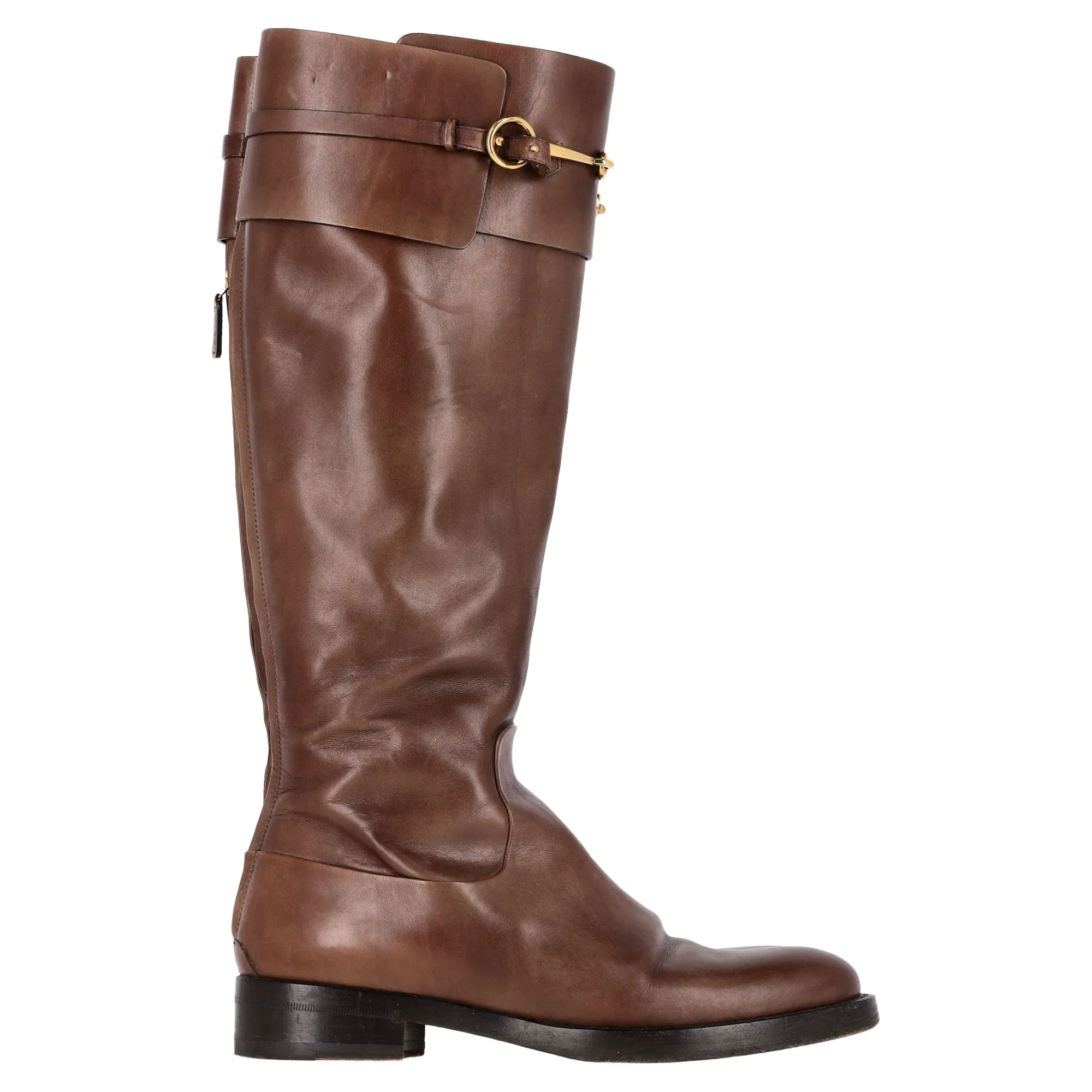 Gucci Logo-Plaque Boots in Brown Calfskin Leather