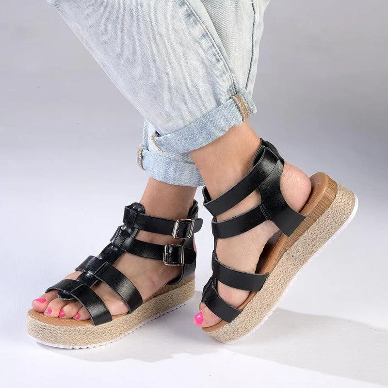 Madison Jade High Gladiator Wedge - Black