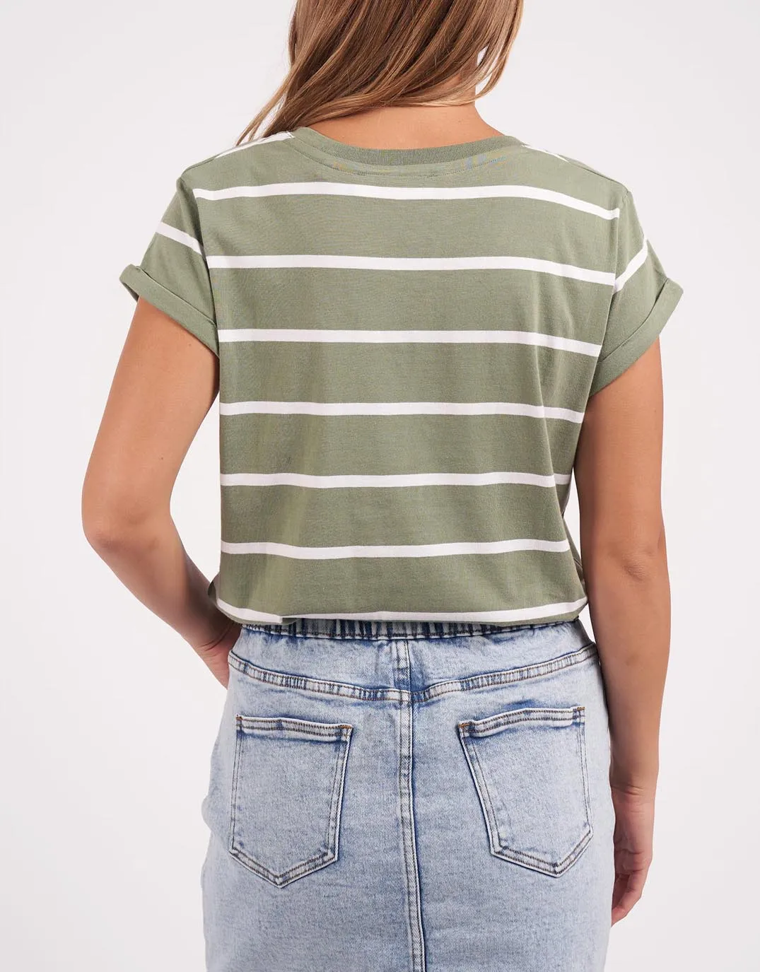 Manly Stripe Vee Tee - Sage/White Stripe