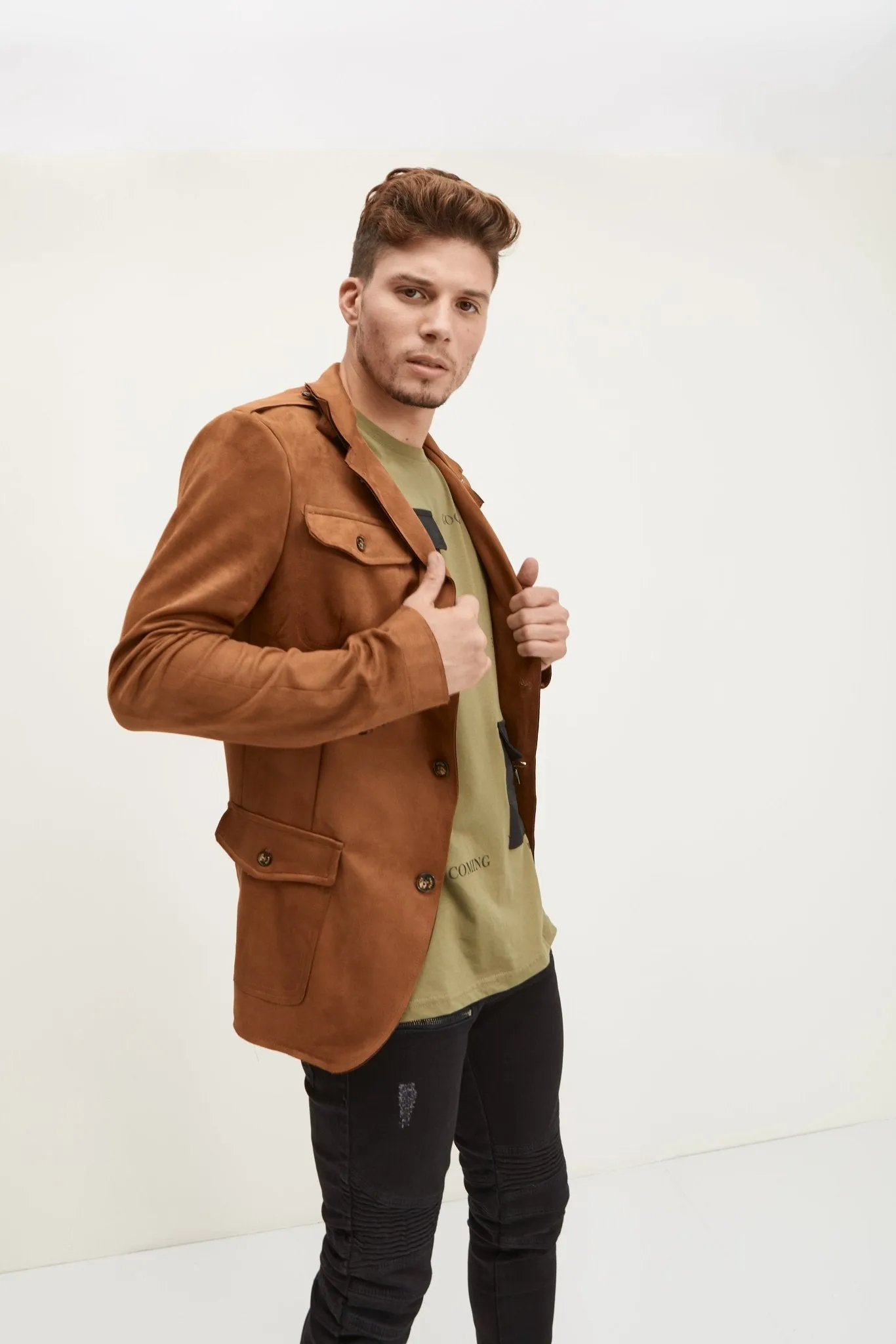 Microsuede Lightweight Safari Jacket - Camel