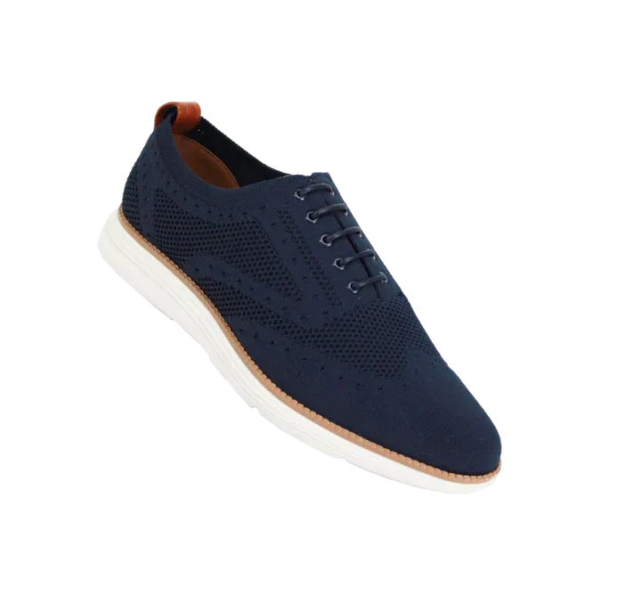 Navy Blue Men's Casual Lace-Up Sneakers Soft Material Shoes