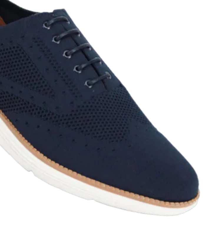 Navy Blue Men's Casual Lace-Up Sneakers Soft Material Shoes