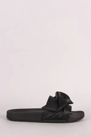 Oversized Satin Bow Open Toe Slide Sandal