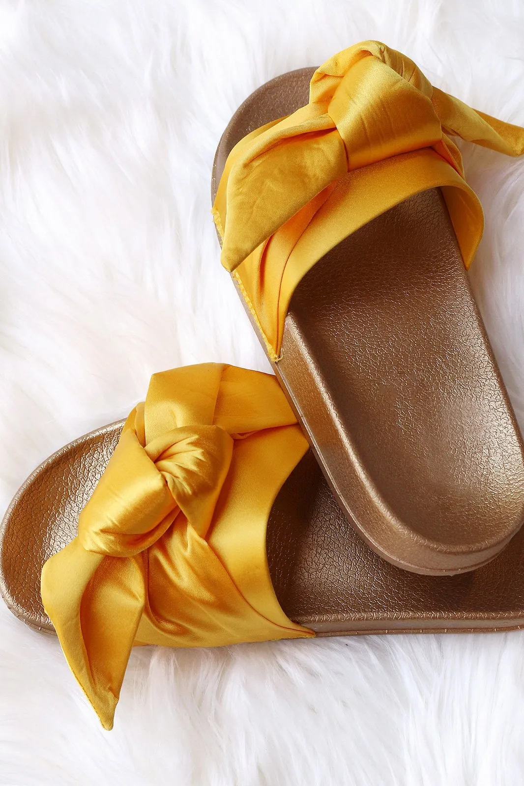 Oversized Satin Bow Open Toe Slide Sandal