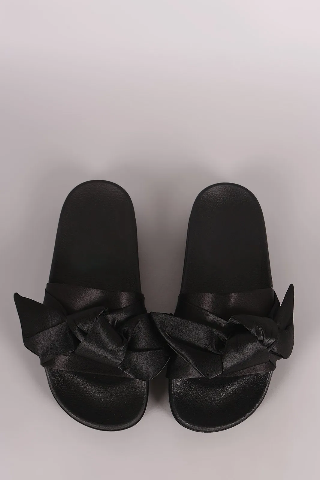 Oversized Satin Bow Open Toe Slide Sandal