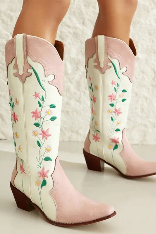 Pink Printed Chunky Boots