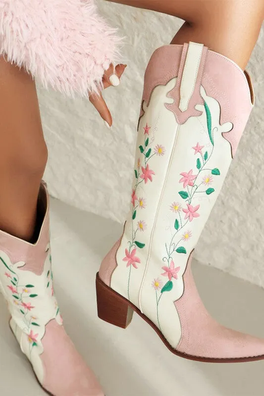 Pink Printed Chunky Boots