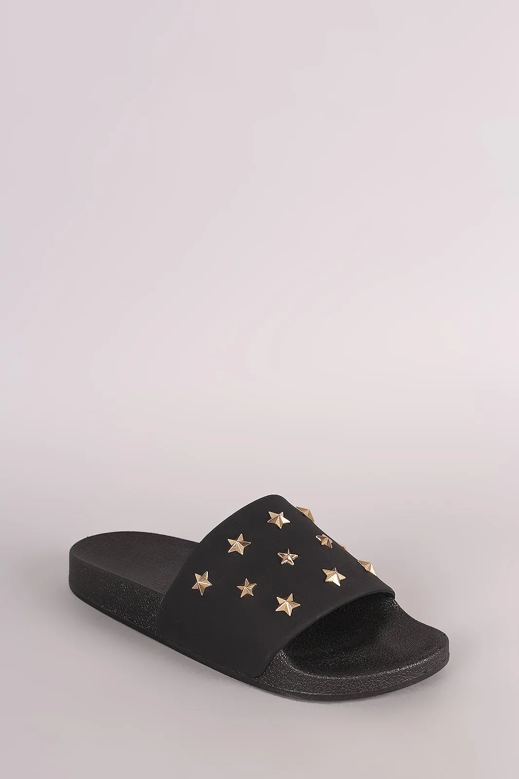 Qupid Nubuck Stars Accent Open Toe Slide Sandal