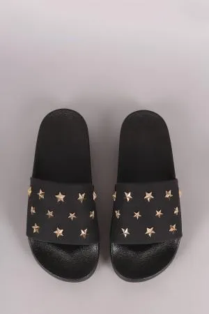 Qupid Nubuck Stars Accent Open Toe Slide Sandal