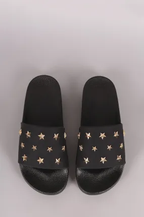 Qupid Nubuck Stars Accent Open Toe Slide Sandal