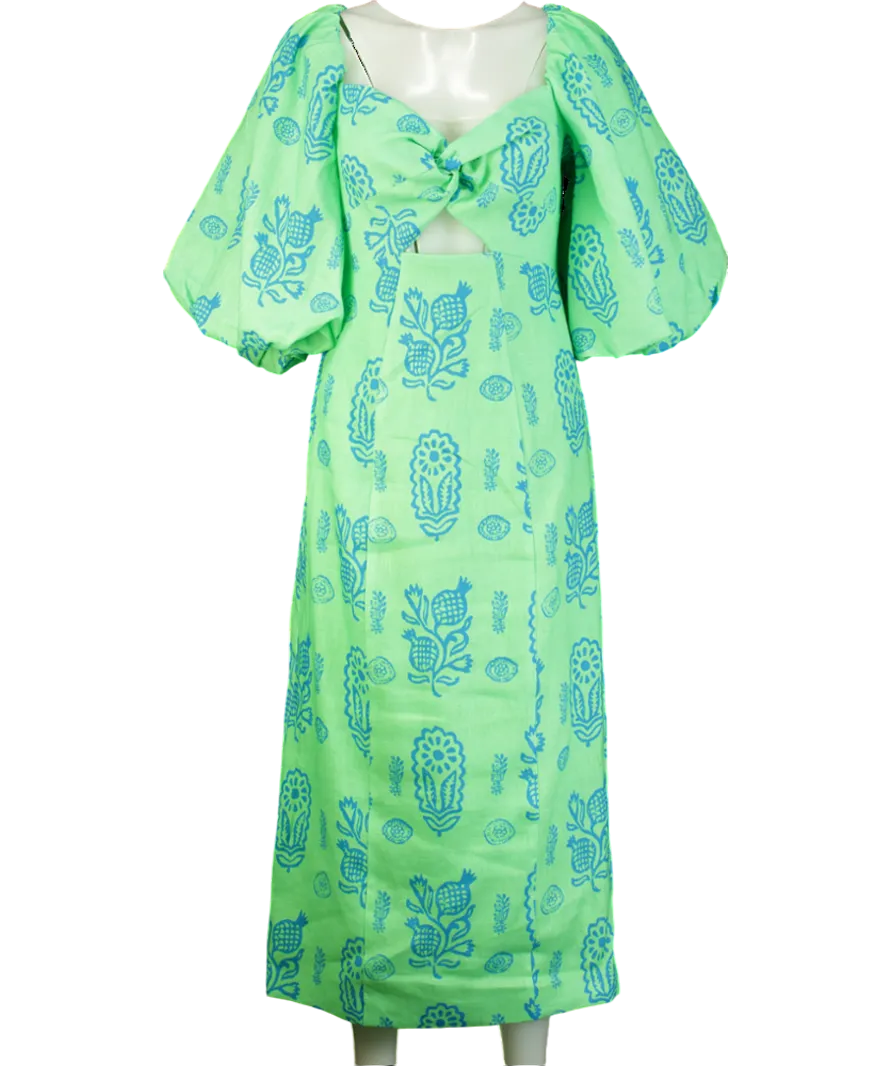 Rhode Green Linen Noa midi Dress Clover Block UK 10