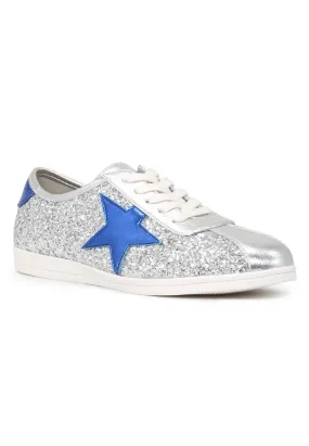 Silver Star Glitter Lace-Up Sneakers