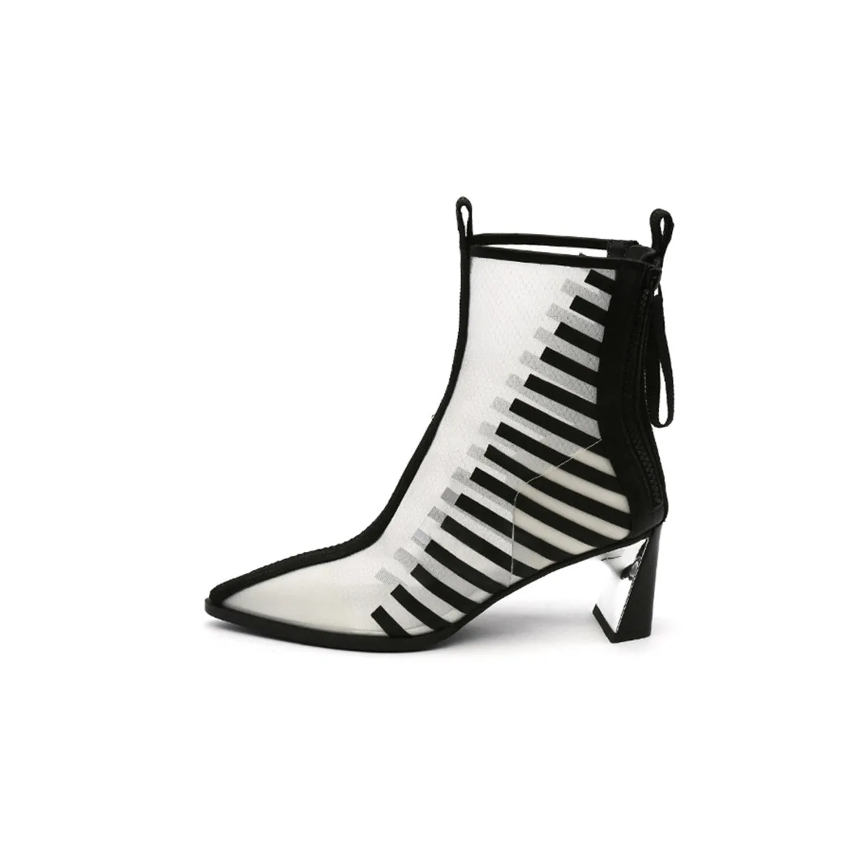 Skyline Mesh-Trimmed Leather Ankle Boots