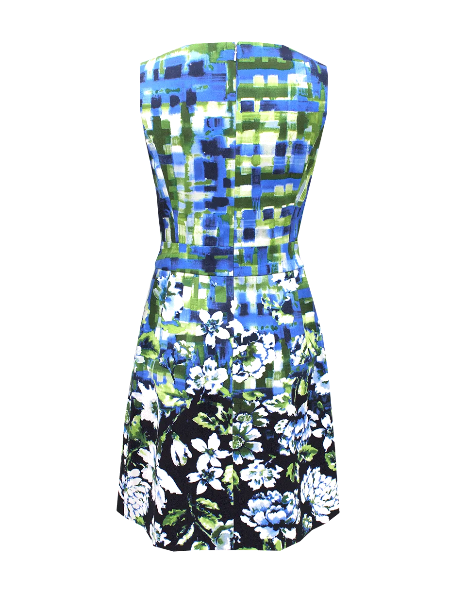 Sleeveless Inverted Pleat Print Dress