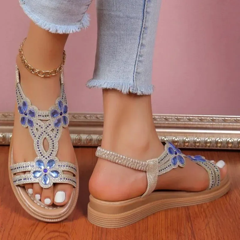 Summer New Bohemian Women Lightweight Flat Sandals Ladies Soft Bottom Slip-on Beach Sandals Women's Casual Sandals Plus Size