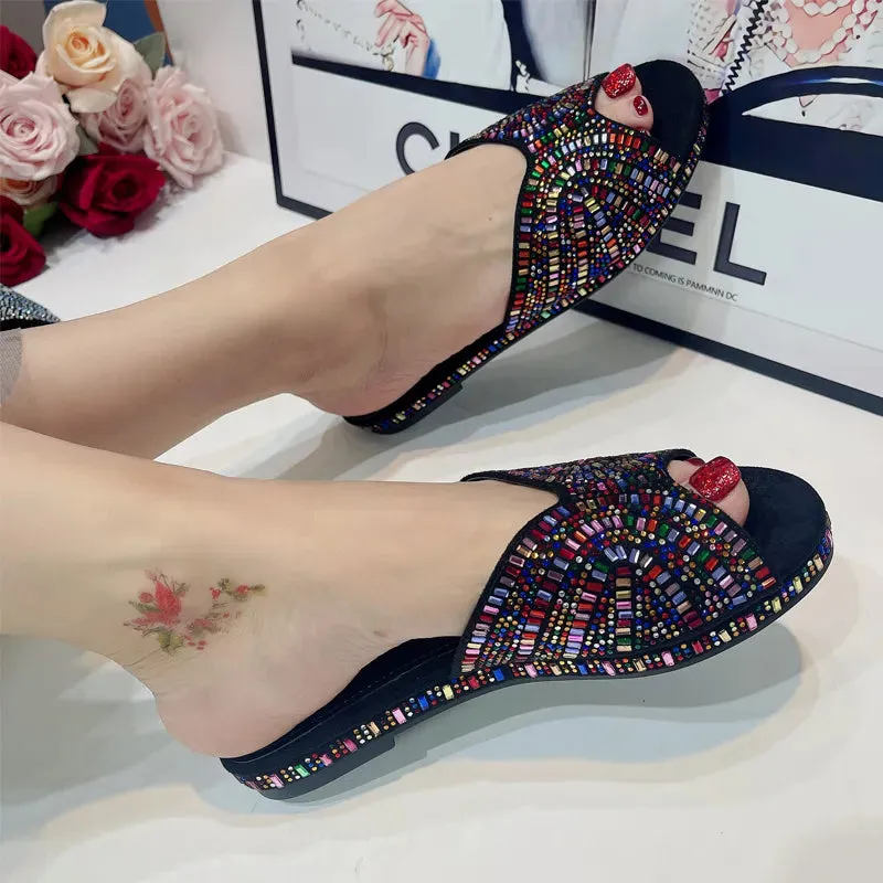 Trendy Colorful Slides for Women Low Heel Comfy Mules