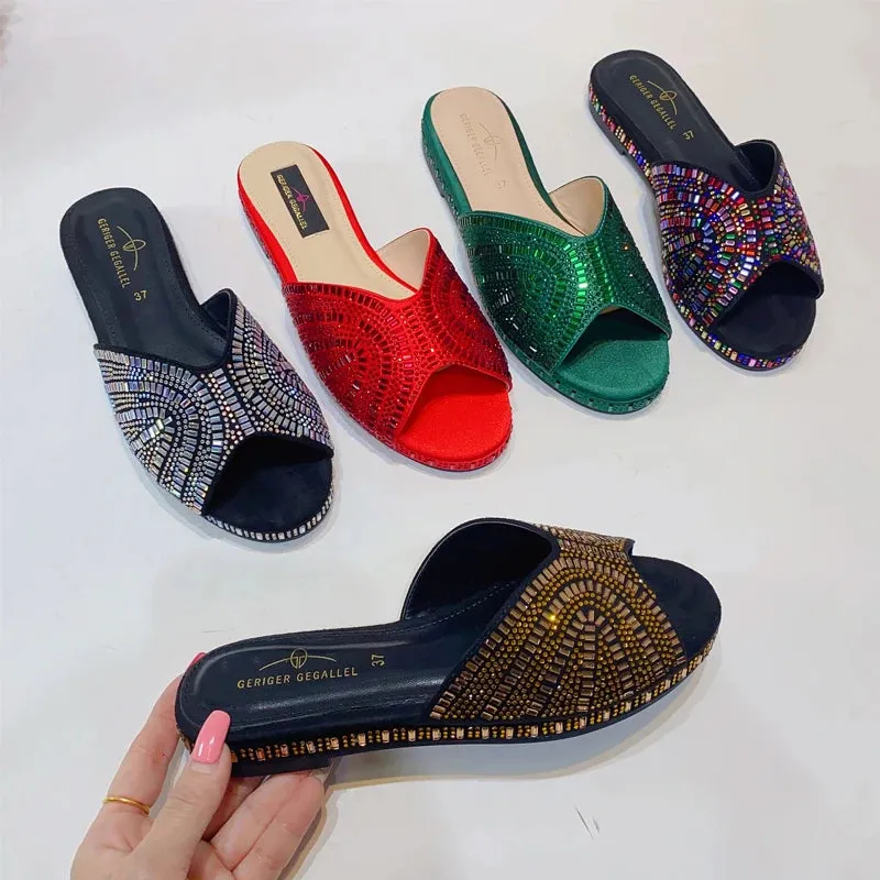 Trendy Colorful Slides for Women Low Heel Comfy Mules